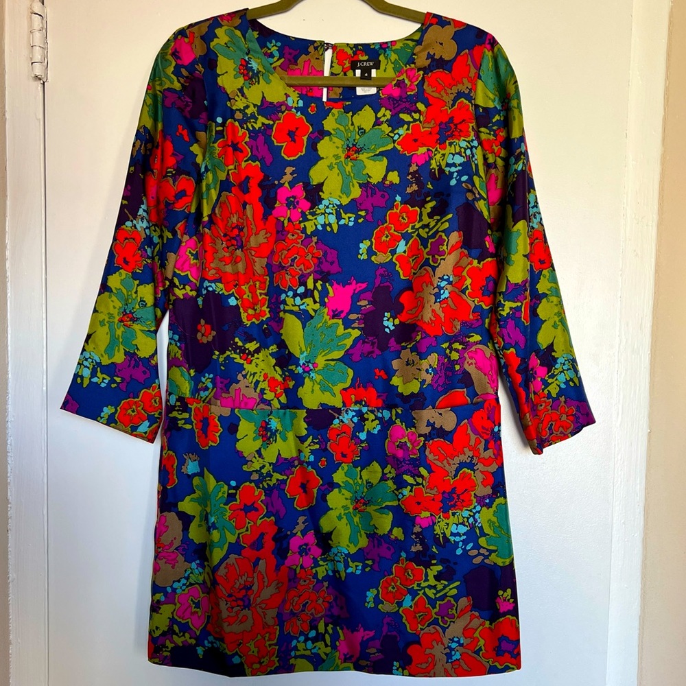 J. Crew Jules Ashbury Floral Silk Mini Shift Dress - Size 4
